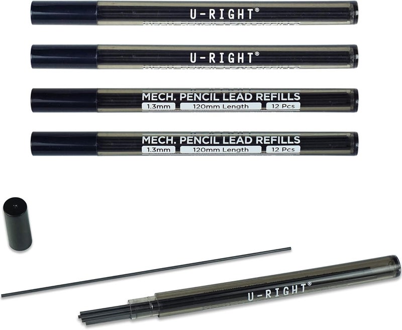 uRIGHT 60 Pcs 1.3 mm Lead Refills for Mechanical Pencil, Break Resistant Weatherproof, 120 mm Length, 12 Pcs/tube, 5 Tubes - Image 1